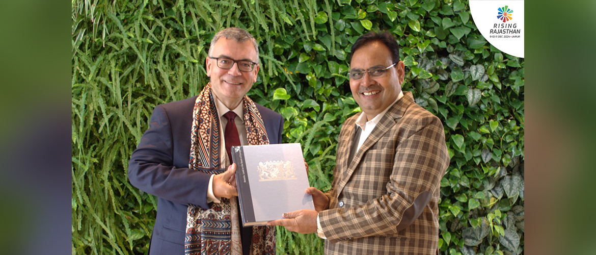   Hon'ble CM of Rajasthan Shri Bhajan Lal Sharma greets Dr. Florian Herrmann, Head of the State Chancellery and Minister of State for Federal Affairs and Media, Bavaria, during his visit to Munich on 15th October 2024.